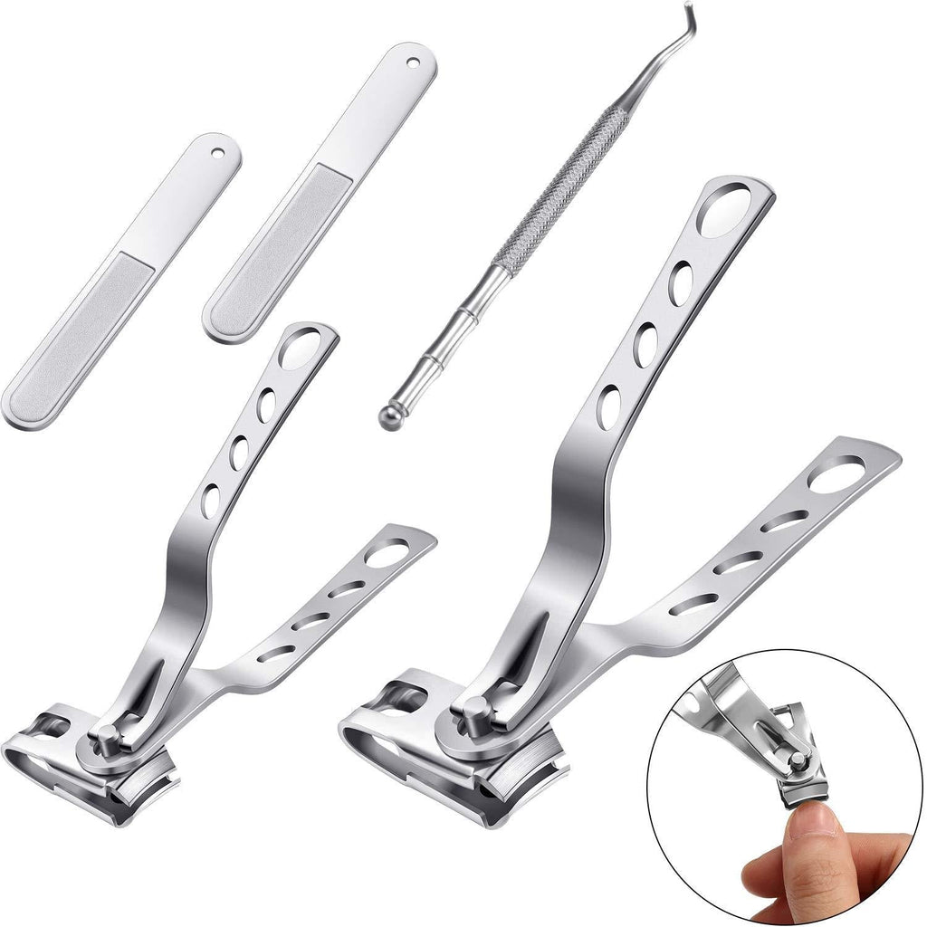 Nail Clipper Set Include 2 Piece Fingernail Toenail Cutter with 360-Degree Rotating Head in Large and Small Size 2 Piece Nail Files and 1 Piece Dual End Nail Cleaner for Men and Women Thick Toenail - BeesActive Australia