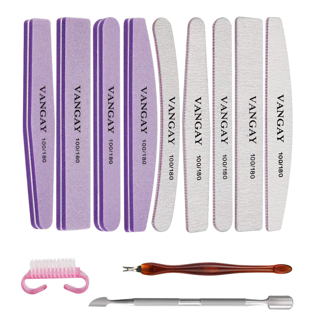 Nail Files and Buffers, 12 PCS Professional Nail File Set 100/180 Grit Double Sided Emery Boards Manicure Tools for Acrylic and Natural Nails - BeesActive Australia