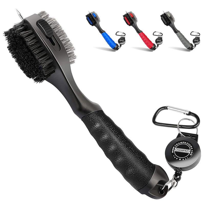 CHAMPKEY PRO Retractable Golf Club Brush | Oversized Brush Head with Soft Rubber Hand Grip & Retractable Groove Cleaner Golf Brush Black - BeesActive Australia