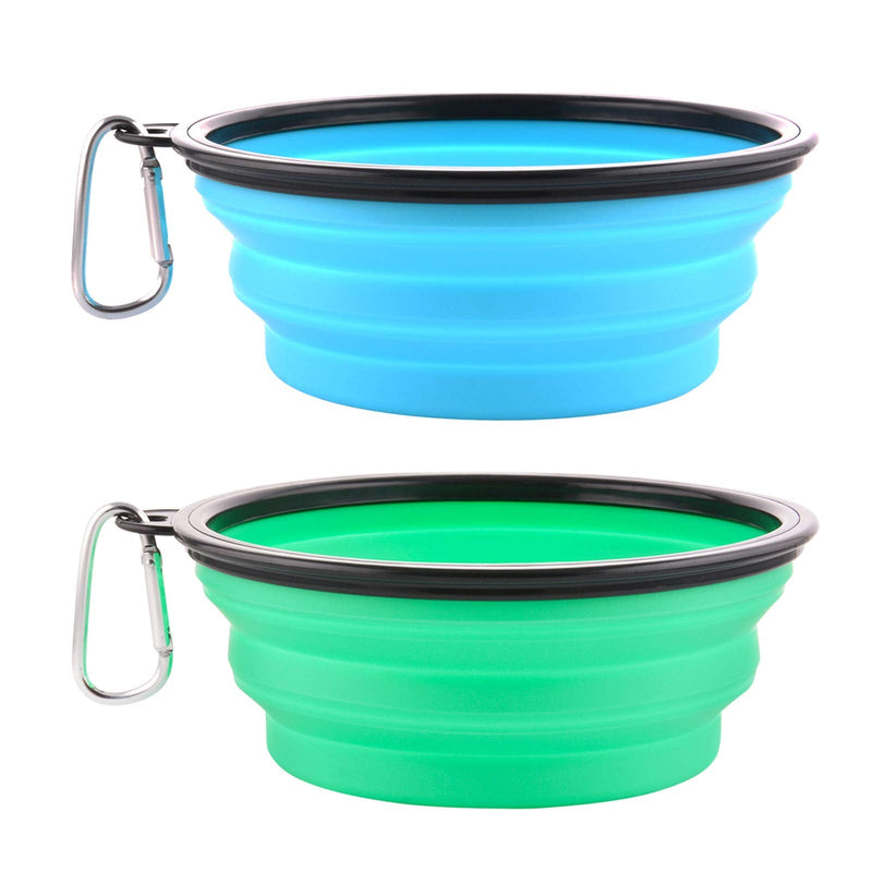 Large Collapsible Dog Bowls, 34oz Travel Water Food Bowls Portable Foldable Collapse Dishes with Carabiner Clip for Traveling, Hiking, Walking, 2 Pack (Light Blue + Light Green) - BeesActive Australia