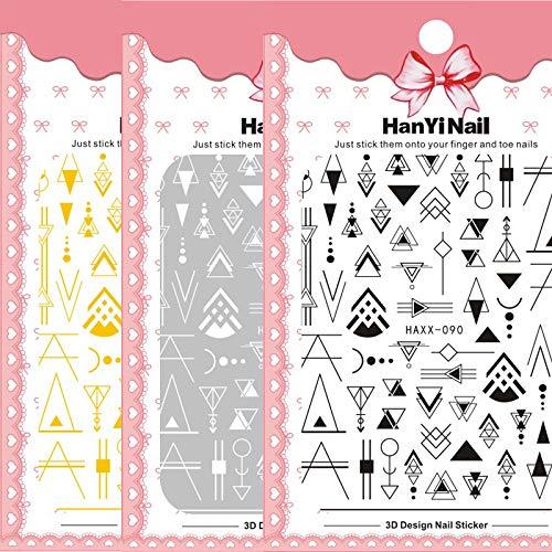 3color/Set Geometry Hollow 3D Nail Sticker self-Adhesive Designs Nail Decals Foil Manicure Decor (Multicolor) Multicolor - BeesActive Australia