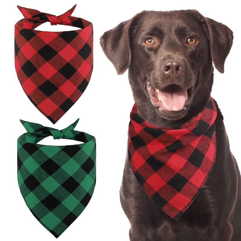 Kytely Buffalo Plaid Dog Bandanas, Triangle Reversible Pet Scarf for Boy and Girl Triangle Bibs for Small Medium Large Dog Cat Red+Green - BeesActive Australia