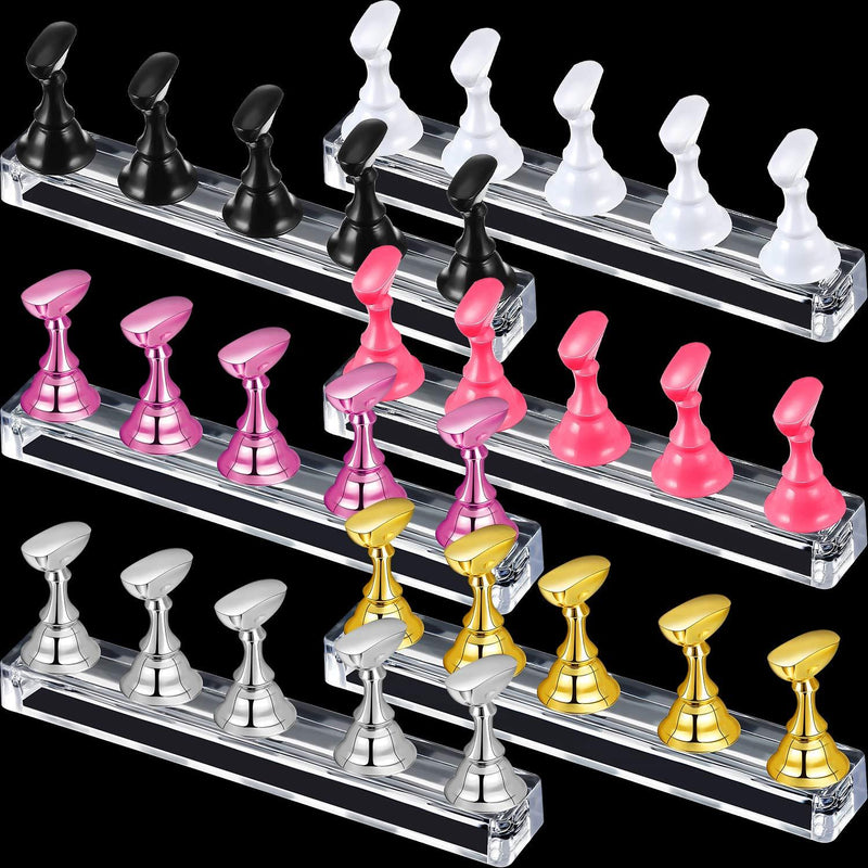 6 Sets Magnetic Nail Tip Display Holder Acrylic Nail Display Stand Nail Tip Practice Stand Nail Art Training Stand for DIY Manicure Fingernail Salon, 6 Colors Gold, Silver, Light Pink, Black, White, Pink - BeesActive Australia