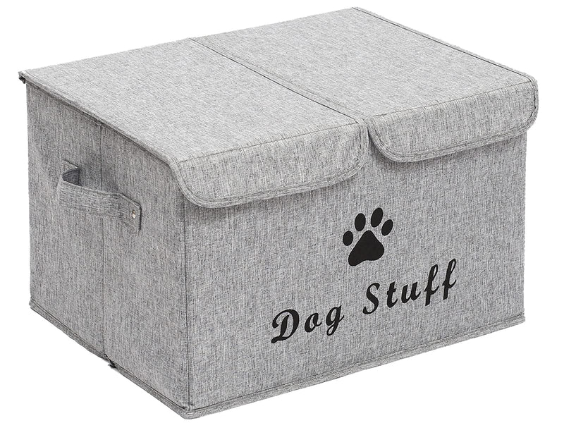Brabtod Large Dog Toys Storage Box Canvas Storage Basket Bin Organizer with Lid - Collapsible Linen Bin Ideal for Organizing Dog Cat Toys and pet Stuff-PP Boad-17" x 12" x 10" 17" Lx 12" Wx 10" H Snow Gray - BeesActive Australia