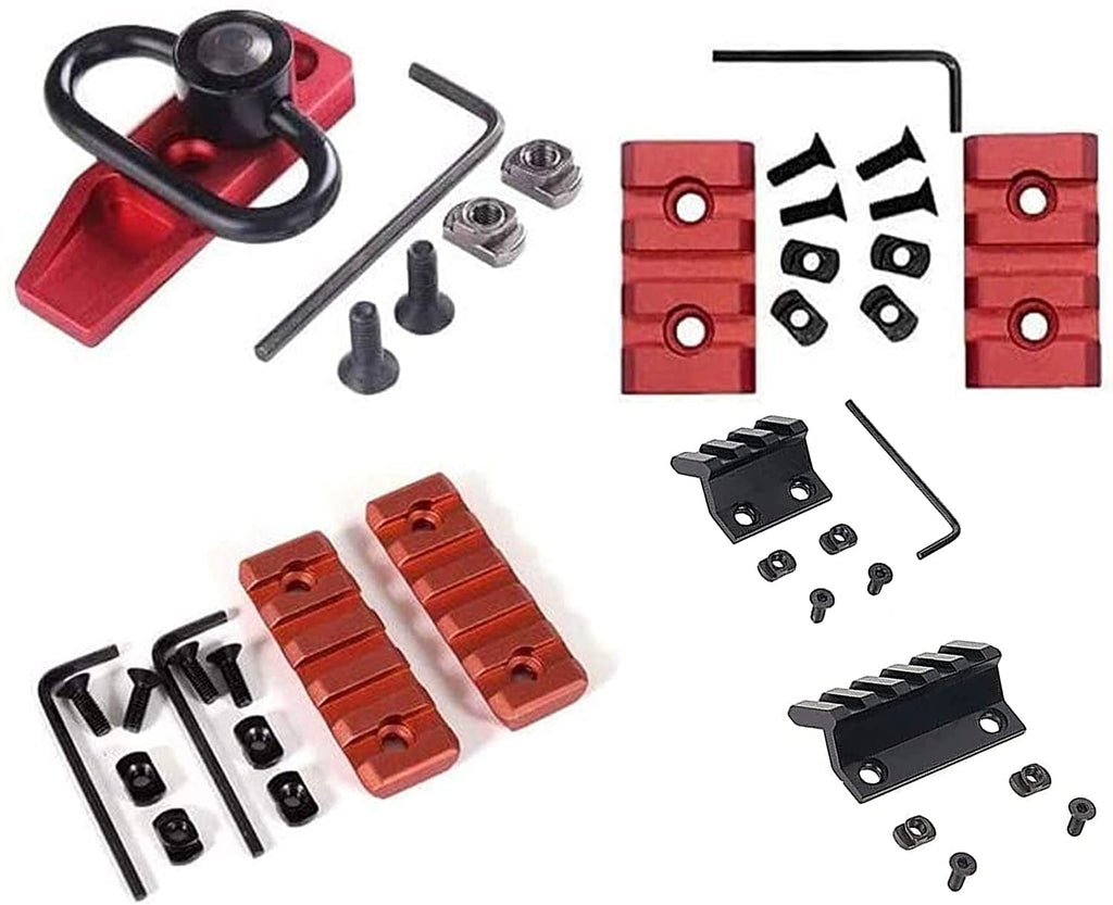 GOTICAL-Combo of 4- 45 Degree Offset Mount, 5 Slot, 3 Slot Rail with Quick Detach QD S l i n g S w i v e l Mount Kit-Push Button in Durable Material in red (3, 5 Slots, & Attachment & Black Mounts) - BeesActive Australia
