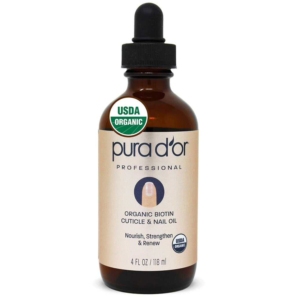PURA D'OR Organic Nail and Cuticle Oil (4oz) Nourishing Treatment with Dropper - Natural Blend Enriched with Biotin, Vitamin E, Milk for Nail Growth, Healthy Nail Beds and Great for Acrylic Nails - BeesActive Australia