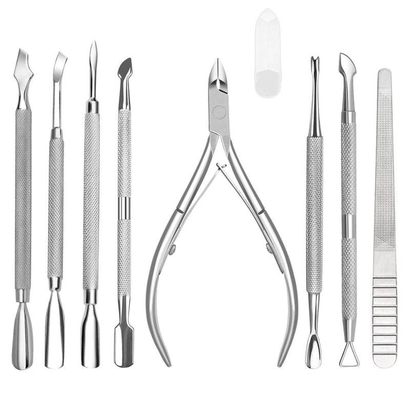 8PCS Premium Stainless Steel Cuticle Nippers and Cuticle Pusher Nail Tools Set, Professional Ingrown Toenail File, Cuticle Remover Trimmer Cutters Tool Gel Nail Art for Fingernail Toenail Manicure - BeesActive Australia