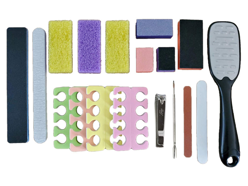 PrettyClaw | 18 pieces Nail File Nail Buffer Toe Separator Nail Clipper Pumice Bar Cuticle Pusher Callus Remover Manicure & Pedicure Nail Care Kit - Kit D - BeesActive Australia