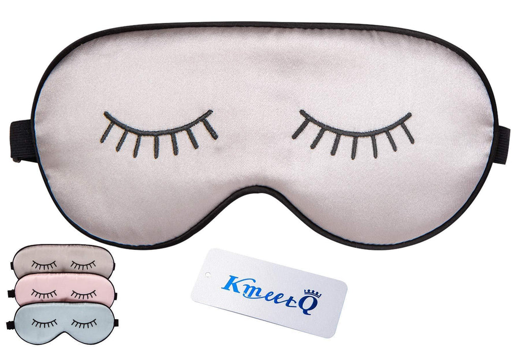 K meet Q Silk Sleep Mask for Women & Girls, Cute Eye Mask for Sleeping for Kids, with an Adjustable Strap & Eyelashes Embroidered, Pattern #A (Gray) Gray - BeesActive Australia