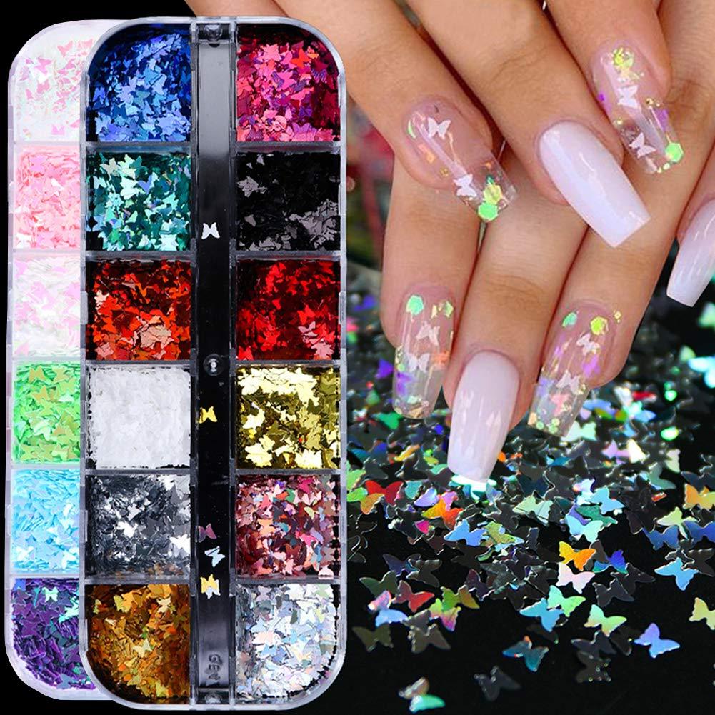 3D Butterfly Glitter Nail Sequins Holographic Laser Butterfly Nail Decals Acrylic Nails Supplies Butterflies Nail Art Glitter Flakes Confetti Glitter Design Nail Sparkle Glitters Nails Supply (2Boxes) - BeesActive Australia