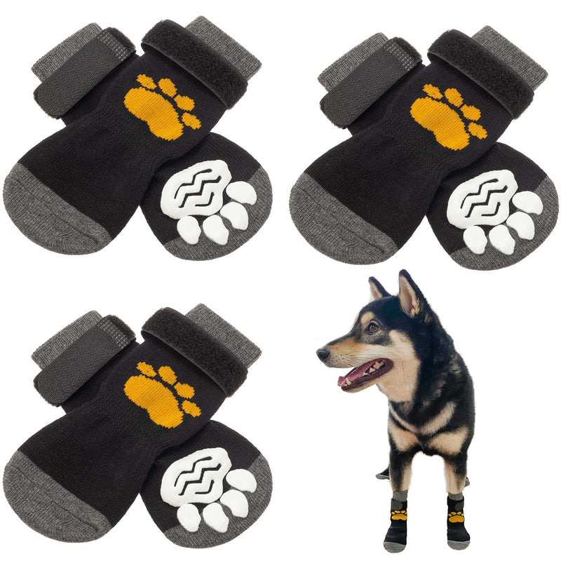 SCIROKKO 3 Pairs Anti-Slip Dog Socks - Adjustable Pet Non-Slip Paw Protection with Paw Pattern for Puppy Doggy Indoor Traction Control Wear on Floor M - Paw width 2.73 in Black - BeesActive Australia
