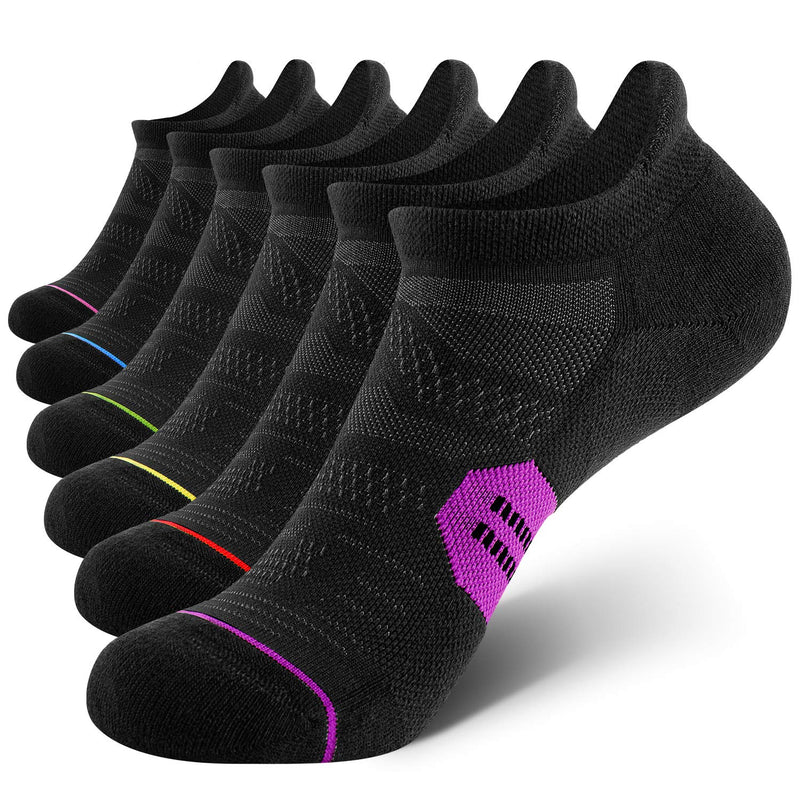 6 Pack Women's Ankle Running Socks Cushioned Low Cut Tab Athletic Socks Black Mixed Small - BeesActive Australia