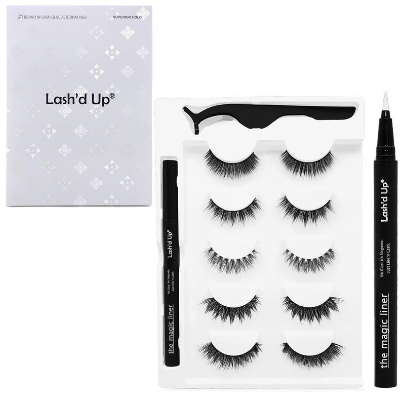 Lash'd Up The Magic Liner (Better than Magnetic Eyeliner) Pen Works with Regular False Lashes, NOT FOR MAGNETIC LASHES (Clear, 5 Pairs Kit) - BeesActive Australia