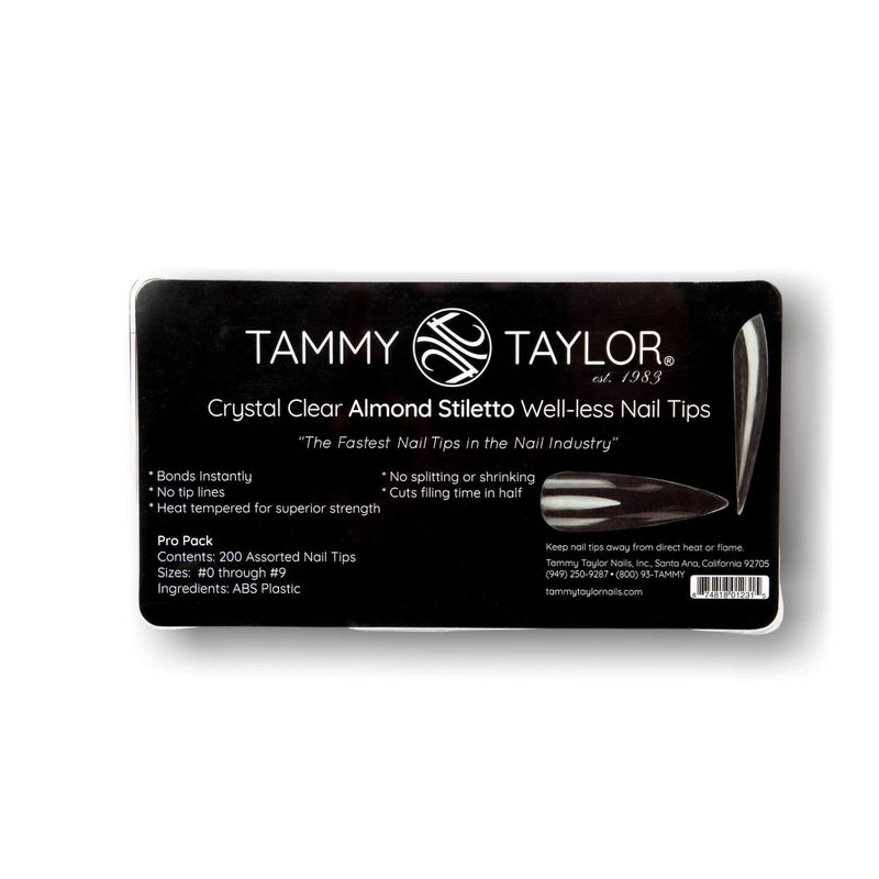 Tammy Taylor Crystal Clear Almond Stiletto Well-less Nail Tips | Instant Bond With No Tip Lines | Heat Tempered, Won’t Split or Shrink (20ct) 20ct - BeesActive Australia