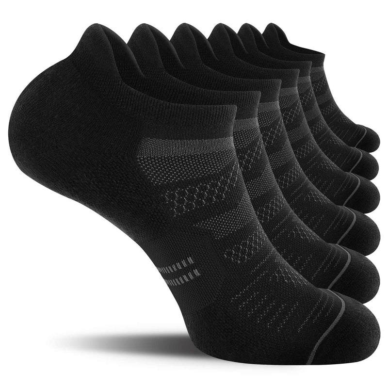 6 Pack Men's Running Ankle Socks with Cushion, Low Cut Athletic Sport Tab Socks Black Large - BeesActive Australia