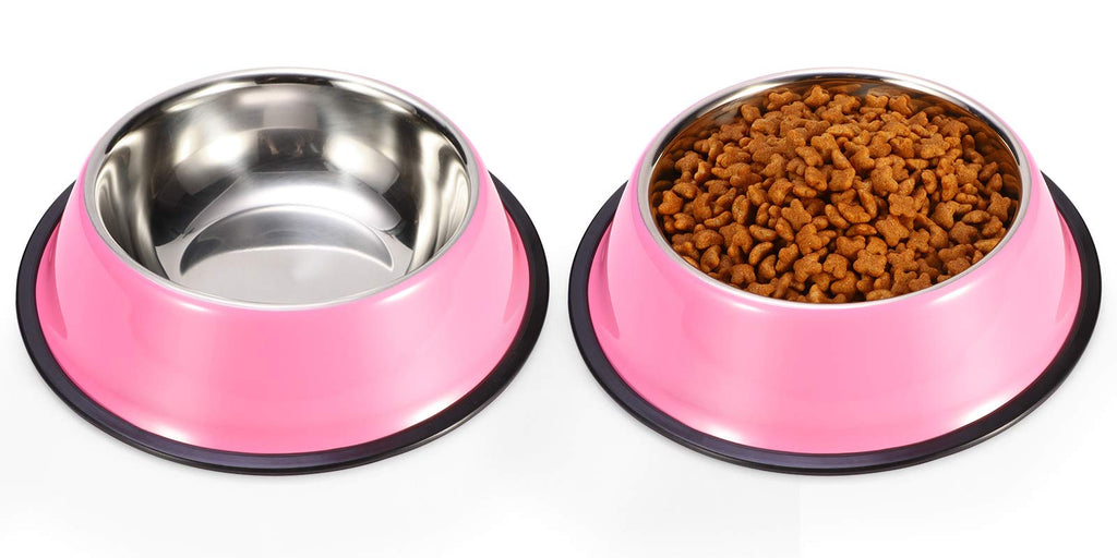 Podinor Stainless Steel Dog Bowls, Food and Water Non Slip Anti Skid Stackable Pet Puppy Dishes for Small, Medium and Large Dogs (2 Pack) 1.5 Cup/12 oz ea. Pink - BeesActive Australia