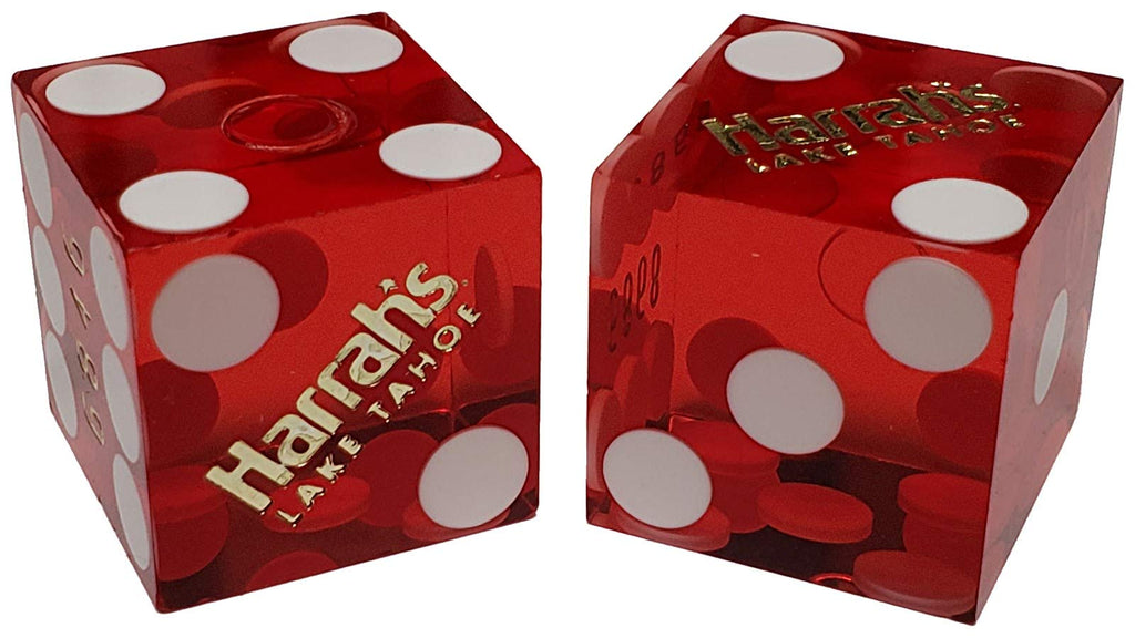 Cyber-Deals 19mm Craps Dice Pair - Authentic Nevada Casino Table-Played Dice - Lake Tahoe Harrah's (Red Polished) - BeesActive Australia
