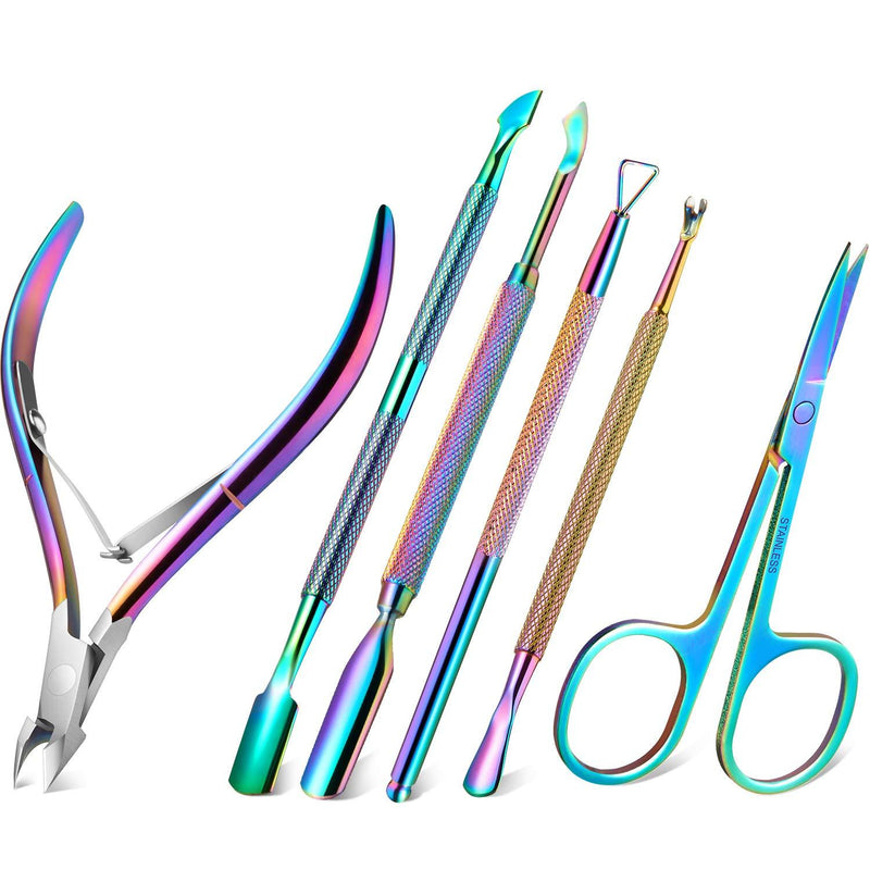 6 Pieces Cuticle Nipper Trimmers Set Stainless Steel Cuticle Trimmer Clipper Double Ended Cuticle Pushers Cutters Dead Skin Remover Scissor for Manicure Pedicure Supplies (Rainbow Color) - BeesActive Australia