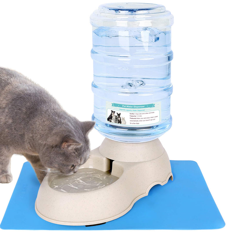 Automatic Cat Water Dispenser with Pet Food Mat for Small Medium Dog Pets Puppy Kitten Big Capacity 1.5 Gallon grey - BeesActive Australia