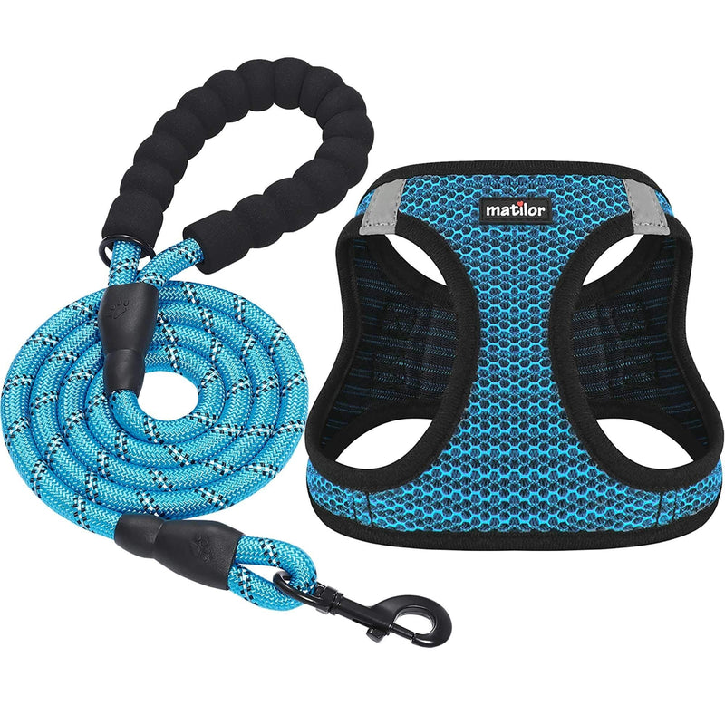 matilor Dog Harness Step-in Breathable Puppy Cat Dog Vest Harnesses for Small Medium Dogs M (Chest 13.5''-16.5'', Weight 10-15 lb) Blue - BeesActive Australia