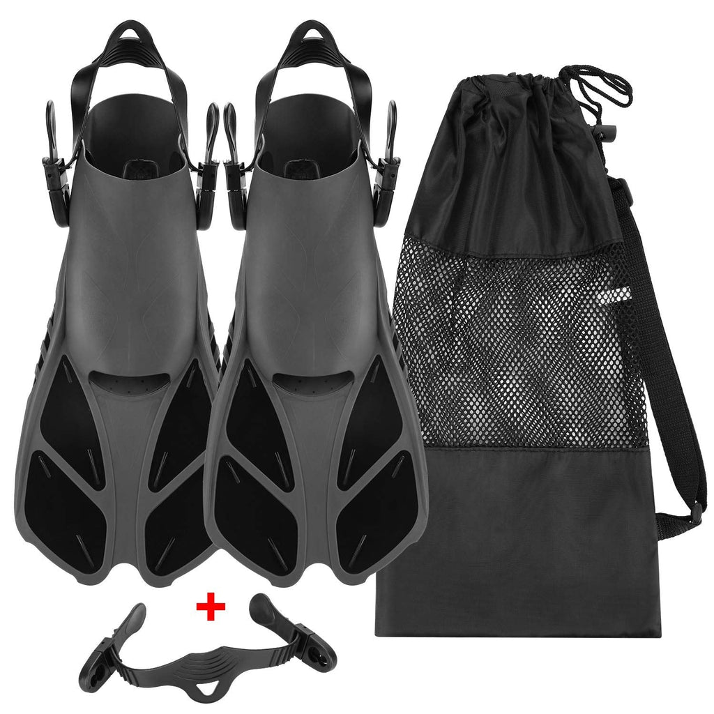 Oumers Snorkel Fins, Travel Size Adjustable Strap Diving Flippers with Mesh Bag and Extra Buckle Connector for Men Women Snorkeling Diving Swimming Black XS(Kids US Size 1-4) - BeesActive Australia