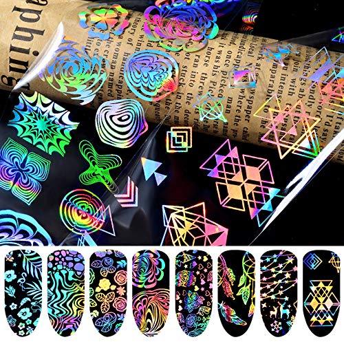 DOOLTDY Laser Star Illusory Color Stars Nail Art Stickers Tips Wraps Foil Transfer Adhesive Glitters Acrylic DIY Decoration - BeesActive Australia