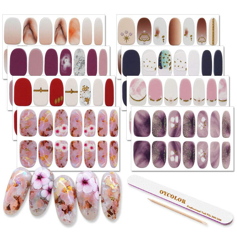 DANNEASY 8 Sheets Adhesive Nail Wraps Decals Flower Nail Polish Stickers Manicure Accessories with 1Pc Nail File + Wood Cuticle Stick kit 1 - BeesActive Australia