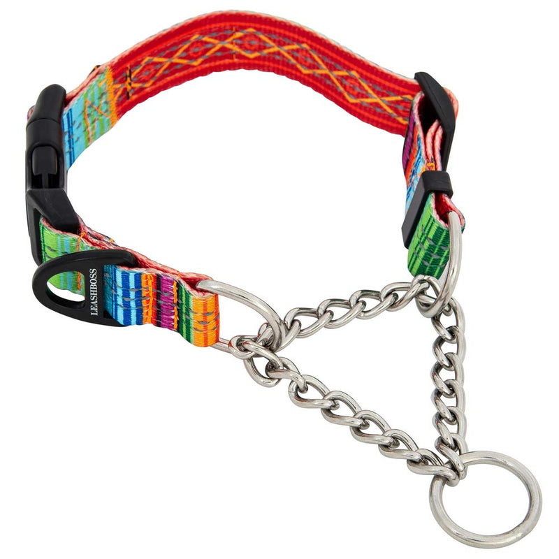 Leashboss Chain Martingale Patterned Reflective Dog Collar, Pattern Collection, Stainless Steel Chain, No Pull Training Collar Medium-Large (16-19" Neck x 1" Wide) Orange - Blanket - BeesActive Australia