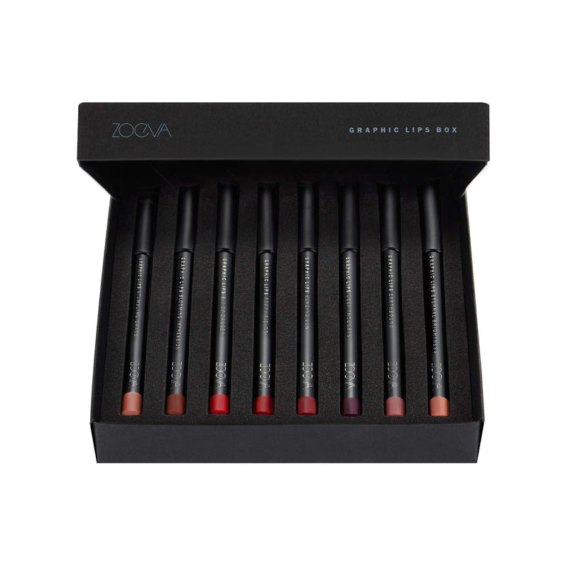 ZOEVA Graphic Lips Box Lip Liner Set - Collector Box, 8 rich, matte shades, soft & bold looks, long-wearing lip definition, easy to apply, smudge-proof, vitamin-enriched, Cruelty-Free, Fragrance-Free - BeesActive Australia