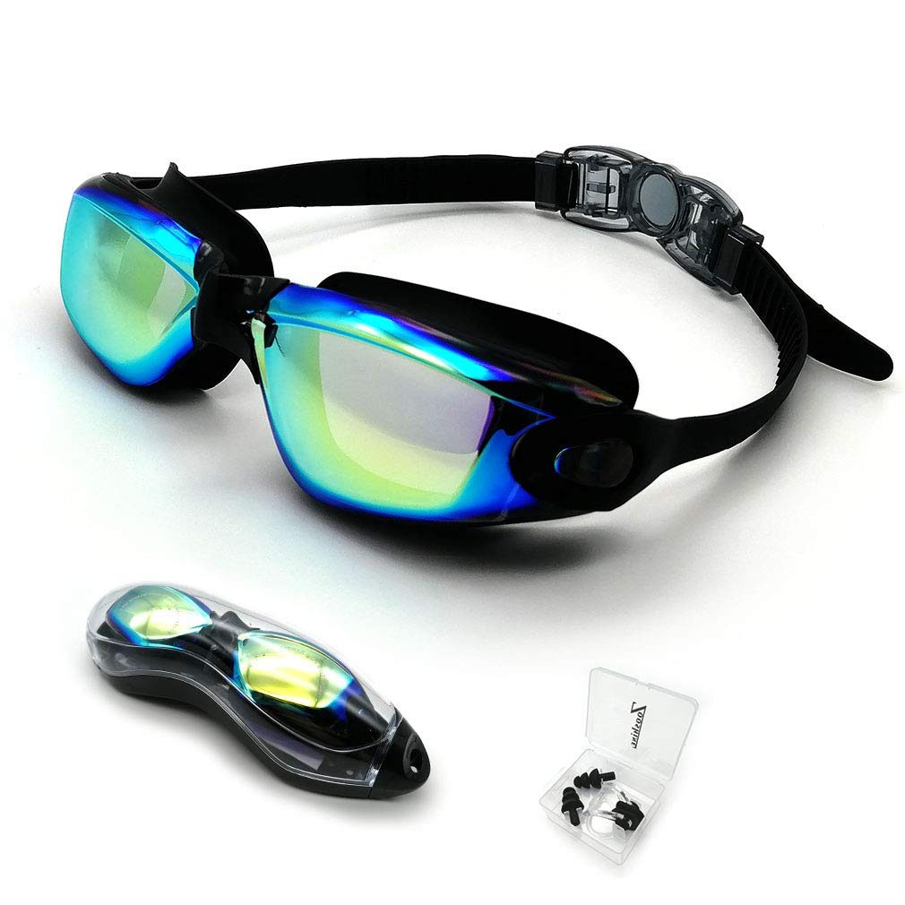 Zooshine Swimming Goggles Anti-fog No Leaking Mirrored Lens Swimming Goggles Black+bright Lens - BeesActive Australia