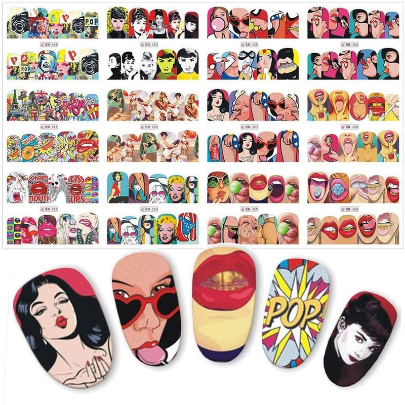 Cool Girl Nail Art Decals Stickers Bad Girl Nail Decorations Art Kit Nail Sticker for Acrylic Nails Water Transfer Decal Lips Cool Girl Manicure Sticker 12 Sheets - BeesActive Australia