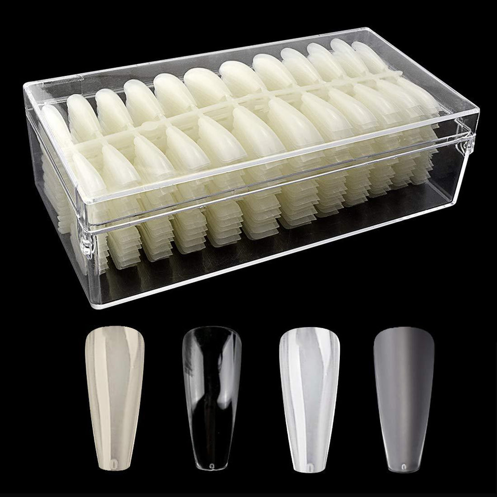 504pcs Coffin Nails Long Ballerina False Nail Tips Full Cover Acrylic Nails,Clear, Natural, White, 0-11 Sizes for Nail Art and Nail Salon, HJ-T01 (HJ-T01-Natural) HJ-T01-Natural - BeesActive Australia