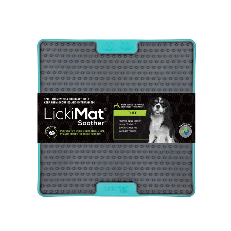 Lickimat Tuff, Heavy-Duty Dog Slow Feeders Lick Mat, Boredom Anxiety Reducer; Perfect for Food, Treats, Yogurt, or Peanut Butter. Fun Alternative to a Slow Feed Dog Bowl! Turquoise Soother - BeesActive Australia