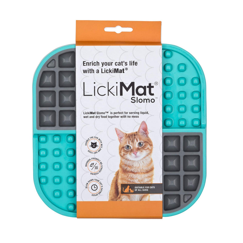 Lickimat Cat & Kitten Slomo Food Lick Mat, No Mess Combo Feeder Slow Feeder. Perfect for Wet Food & Dry Food; Calming Treat Dispenser; Anxiety Relief. Interactive Alternative Cat Bowls, Puzzle Toys Turquoise - BeesActive Australia