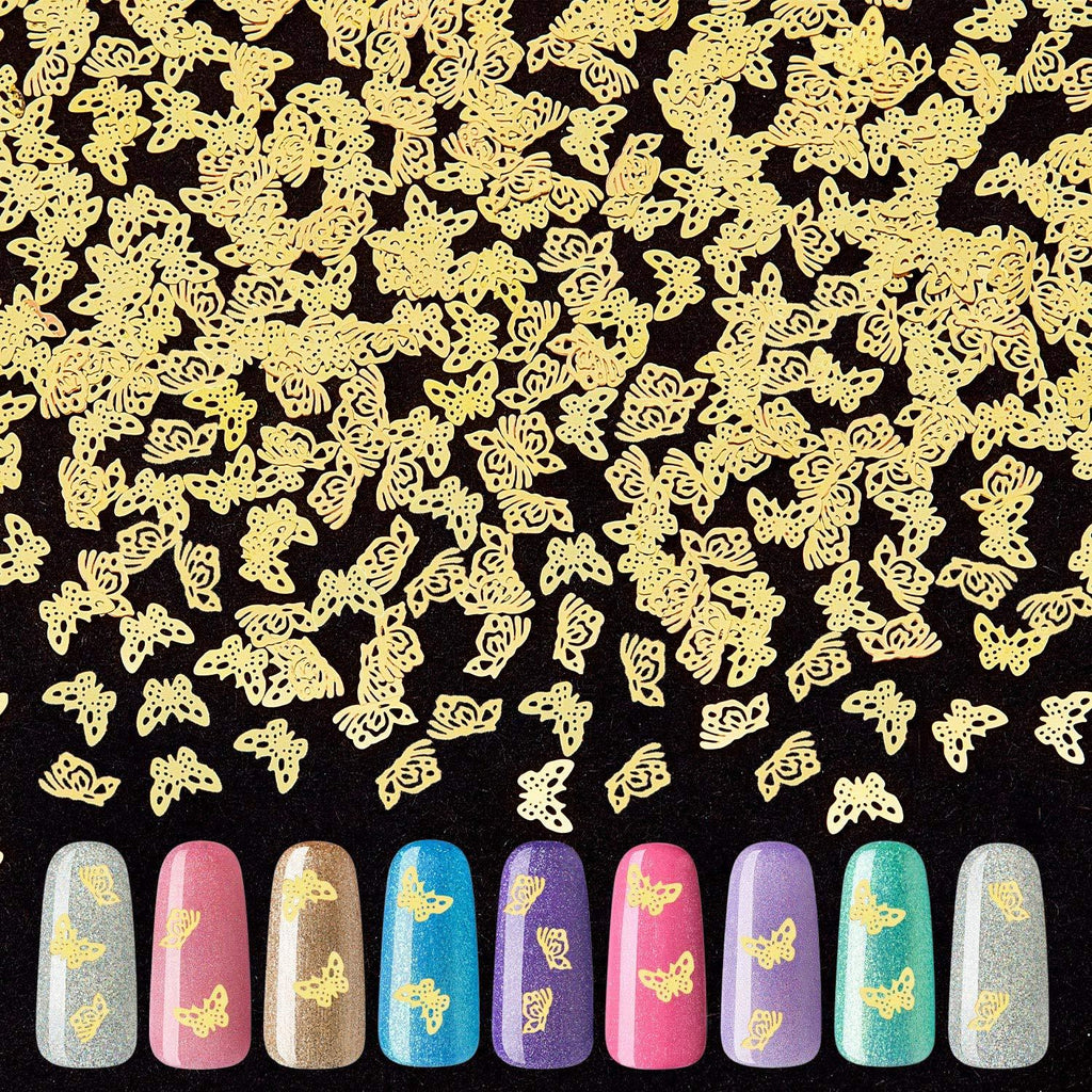2000 Pieces Gold Butterfly Nail Art Stickers Metal Slice Nail Studs Thin Fingernail Metallic Sequins for Women Girls DIY Nail Art Decoration Salon Home Manicure Supply - BeesActive Australia