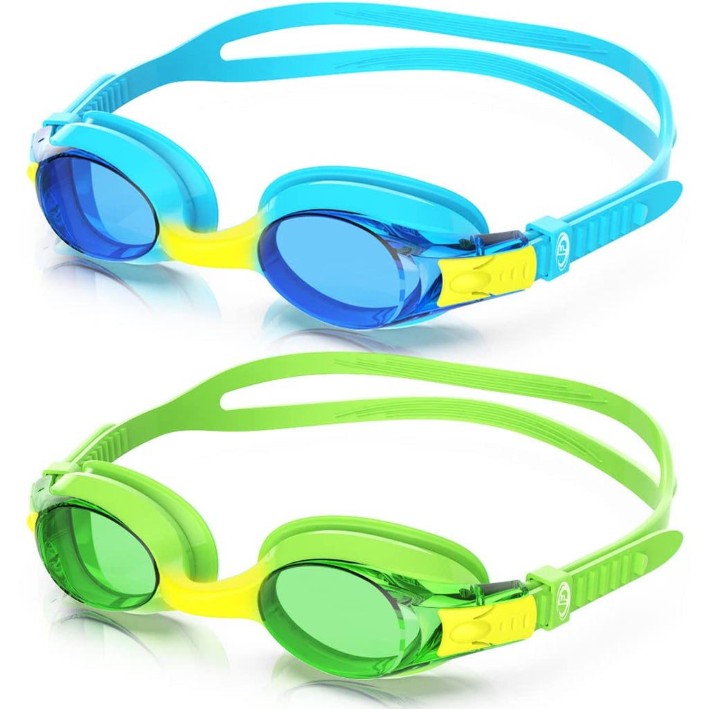 Findway kids Swim Goggles, 2 Pack kids Swimming Goggles No Leaking Youth Girls Boys for Age 4-16 1-blue+green - BeesActive Australia