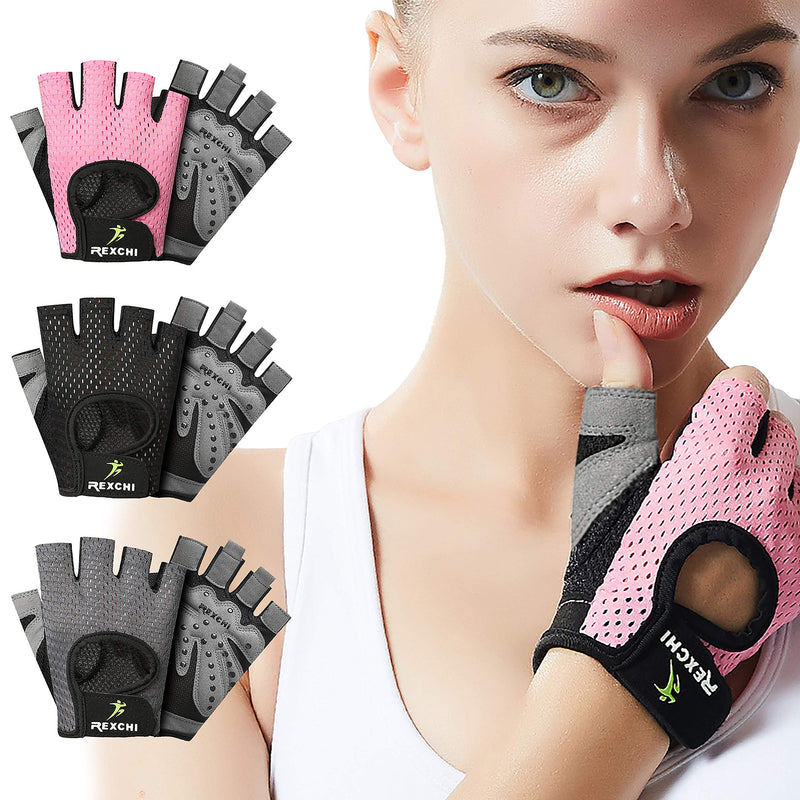 HiRui Workout Gloves for Men Women Youth, Ventilated Exercise Gloves Cycling Gloves with Full Palm Silicone Padding for Fitness Weightlifting Gym Tennis Training Climbing Pink Small - BeesActive Australia