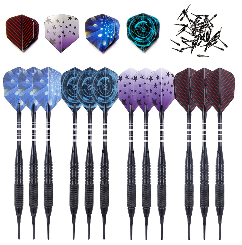 SHOT TAKER CO. EST. 2017 Professional Soft Tip Darts 12 PC Set | 12 Brass Barrels | 50 Extra Black 2BA Tips| 12 Aluminum Shafts | 16 Flights Standard Shape | Multi Tool | Carry Bottle Black Barrel-19g - BeesActive Australia