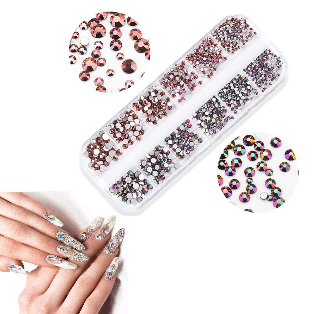 GBSTORE Nail Art Crystal Rhinestones,3D AB Glass Rhinestones, Nail Art Studs Nail Sequins For DIY Nails Art Clothes Shoes Crafts Decorations, Mixed Size and Colors,Approx1440-2080Pcs (Rose gold) Rose gold - BeesActive Australia
