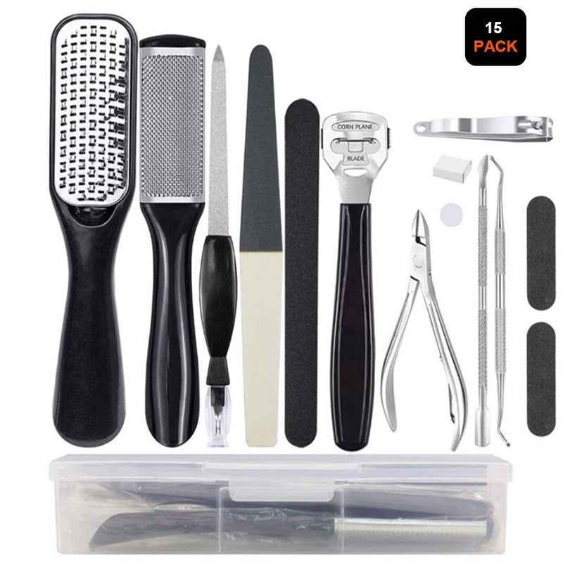 Professional Pedicure Tools Set, 15 in 1 Stainless Steel Foot Care Kit Foot Rasp Dead Skin Remover Pedicure Kit for Men Women Salon or Home Best Gift - BeesActive Australia