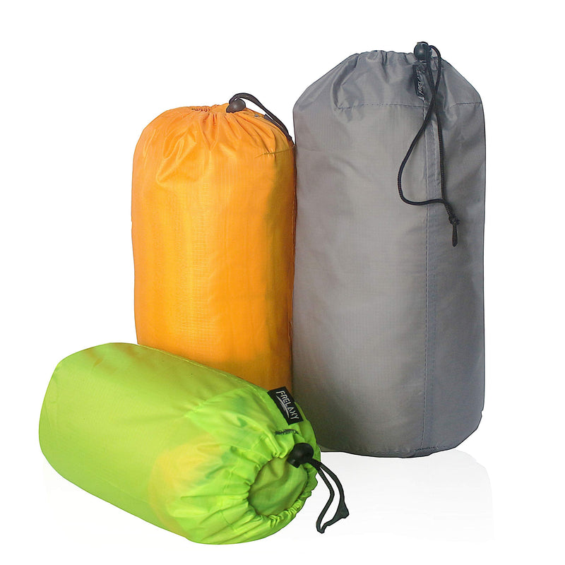 Frelaxy Stuff Sack Set 3-Pack (3L&5L&9L), Ultralight Ditty Bags with Dust Flap for Traveling Hiking Backpacking Neon Green&Orange&Gray - BeesActive Australia
