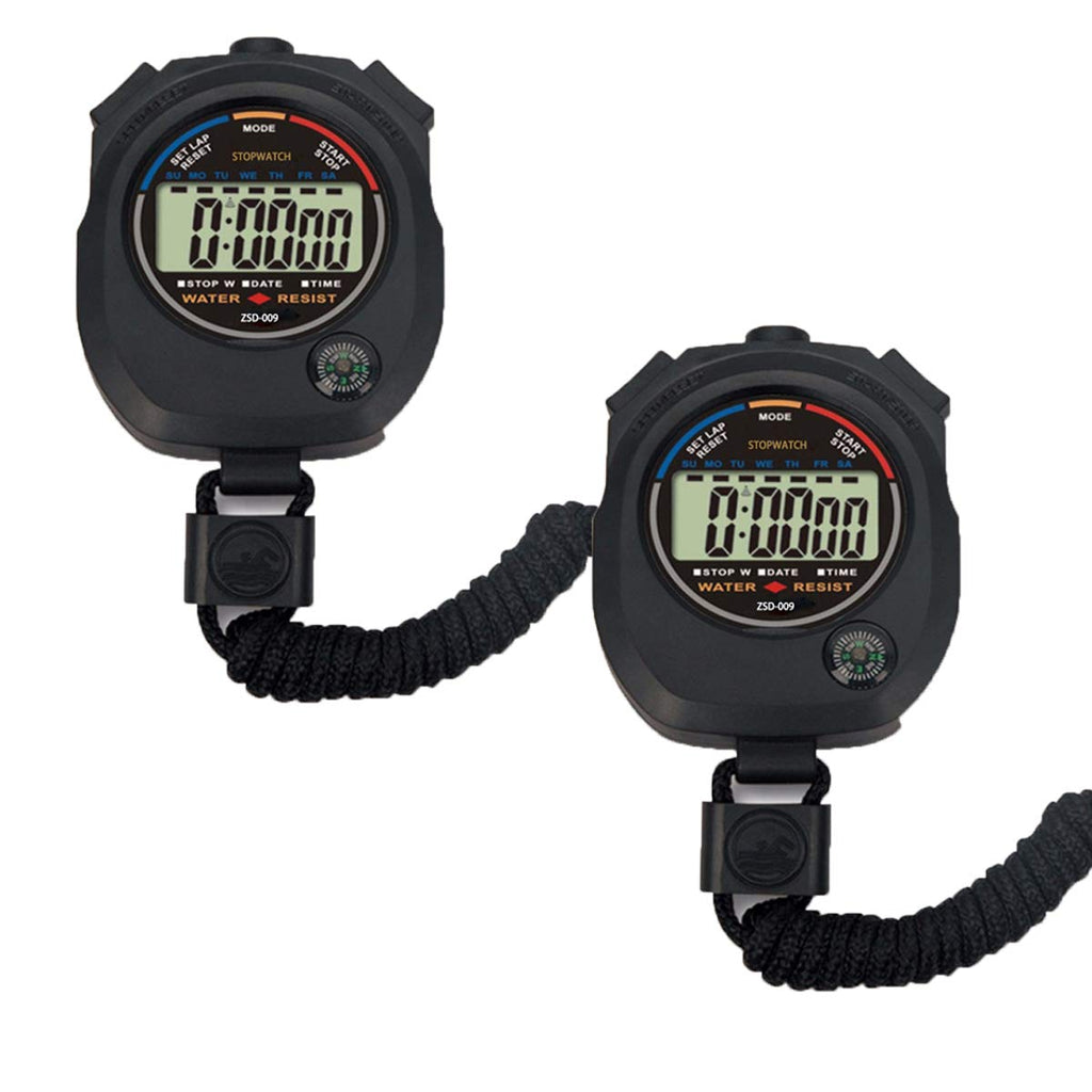 2 Pack Multi-Function Electronic Digital Sport Stopwatch Timer, Large Display with Date Time and Alarm Function,Suitable for Sports Coaches Fitness Coaches and Referees - BeesActive Australia