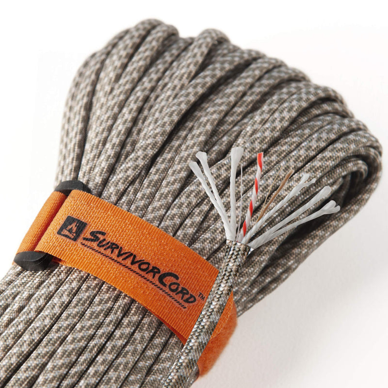 620 LB SurvivorCord | 100 FEET | The Original Patented Type III Military 550 Paracord/Parachute Cord with Integrated Fishing Line, Multi-Purpose Wire, and Waterproof Fire Tinder. ACU Gray (100 FT) - BeesActive Australia