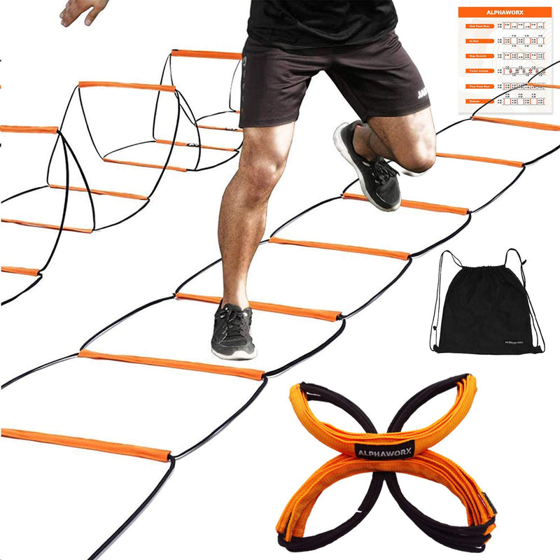 ALPHAWORX Agility Ladder, Agility Training Equipment, Soccer Speed Ladder, Football Footwork Ladder, Workout Ladder for Kid Adult, Foldable Instant Set-up & Tangle-Free & Carry Bag (4/8/8+4/12 Rung) 8 rung - BeesActive Australia
