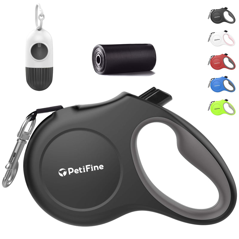 PetiFine Retractable Dog Leash with Dispenser and Poop Bags, 10FT/16FT Heavy Duty Reflective Walking Pet Leash for X-Small/Small/Medium/Large Breed Dogs or Cats up to 110 lbs, Tangle-Free Small-16ft- 20 bags Black - BeesActive Australia