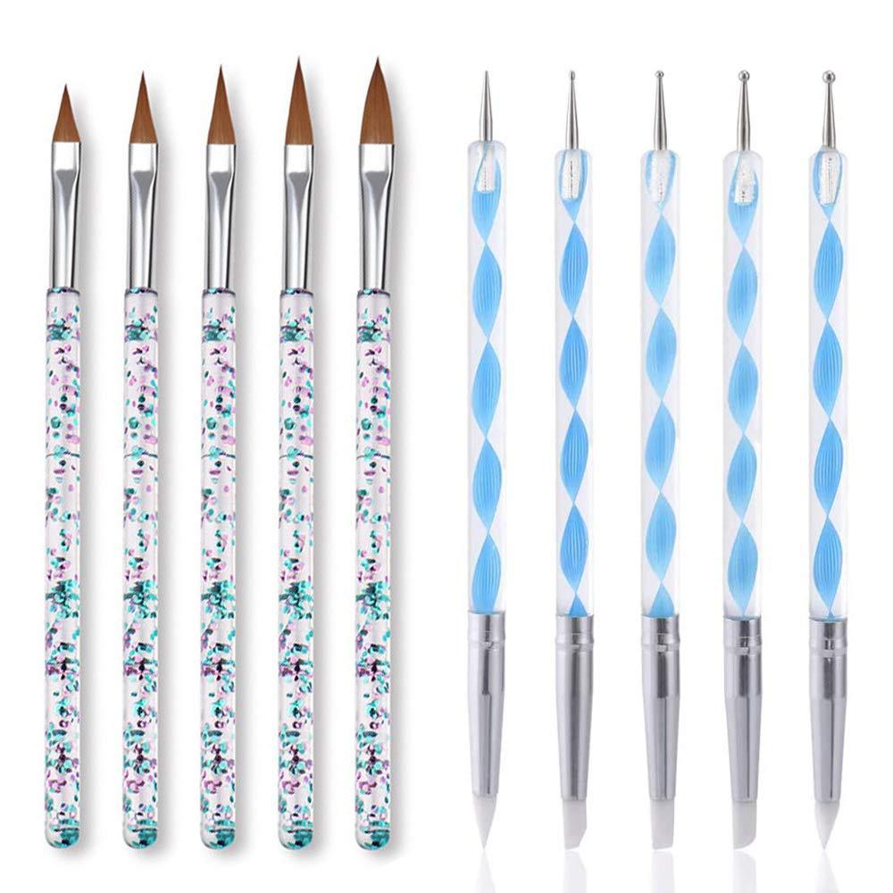 MWOOT 10Pcs Nail Art Brush Set, Dual-Ended Silicone Nail Art Sculpture Pen and Gel Painting Dotting Nail Brush Pen, Manicure Accessories Brushes Tools Set - BeesActive Australia