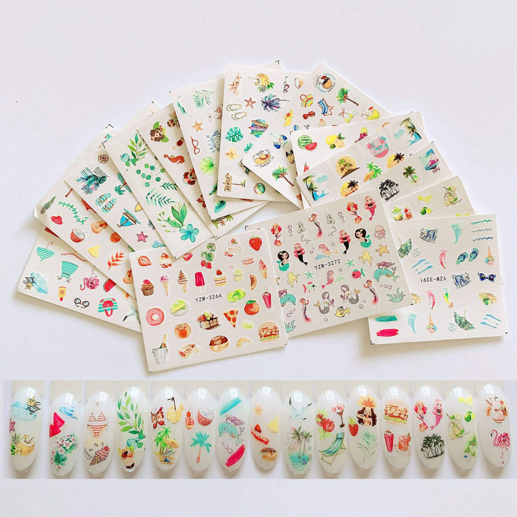 NAIL ANGEL 15sheets Nail Art Water Decals Water Transfer Sticker Different Sea Series Mermaid Holiday Beach Style Designs Fruit Decals for fingernail and toenail Manicure 10221 (10221) - BeesActive Australia