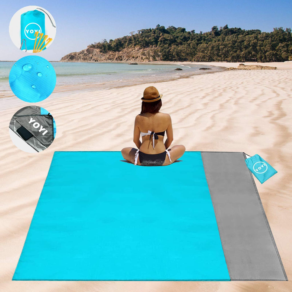 YOYI Sand Free Beach Blanket 210T Polyester,Beach Mat Waterproof Sandproof for 2-7 Adults, Oversized 55'' x 69'' Lightweight Pocket Blanket for Travel, Camping, Hiking, Music Festivals Blue 55x69 - BeesActive Australia