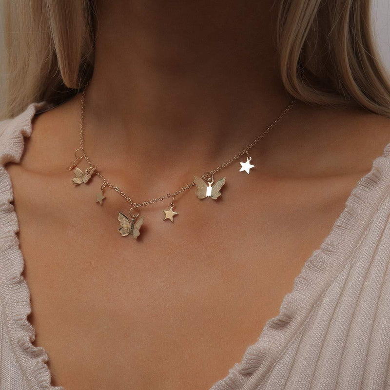 Chargances Gold Butterfly and Stars Collar Choker for Her Boho Animal Pendant Jewelry Ladies Party Fashion Jewelry - BeesActive Australia