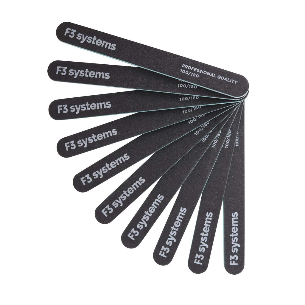 F3 Systems, Professional Nail Files, Black 10 PCS, Double Sided Emery Board 100/180 Grit, Manicure & Pedicure Tool for Home and Salon Use, - BeesActive Australia